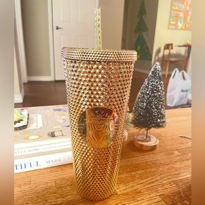 Starbucks Holiday 2022 Gold Studded Bling Venti Cold Cup